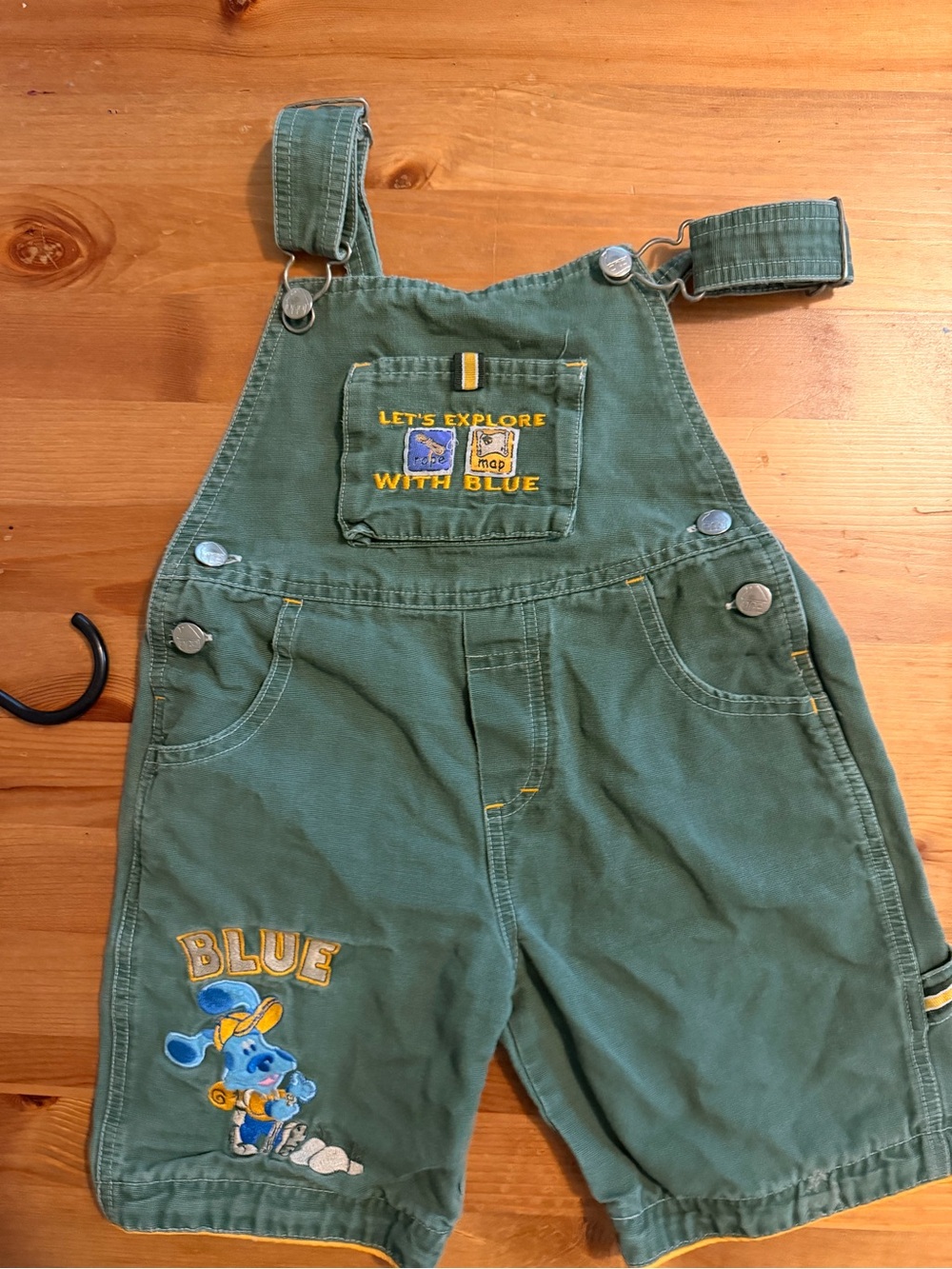 Kids Green 'Let's Explore with Blue' Embroidered Overalls
